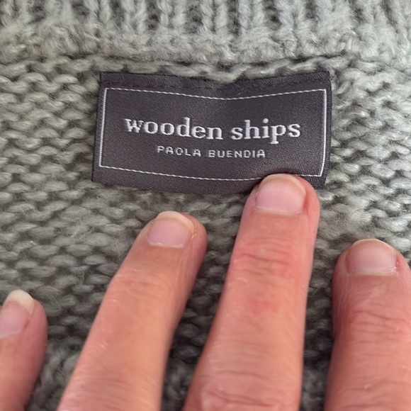 Wooden Ships chunky slouchy crew neck drop shoulder gray sweater with white star - Picture 10 of 16